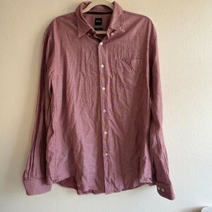 Hugo Boss‎ BOSS Men's Long Sleeve Button Down Shirt Red Micro Check Casual Dress